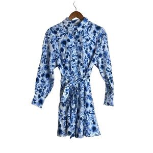 H&M Blue and White Floral Long Sleeve Shirt Dress